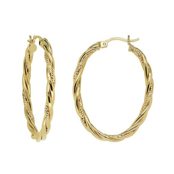 Oval Twisted Hoop 14K Yellow Gold Earrings - Picture 1 of 4